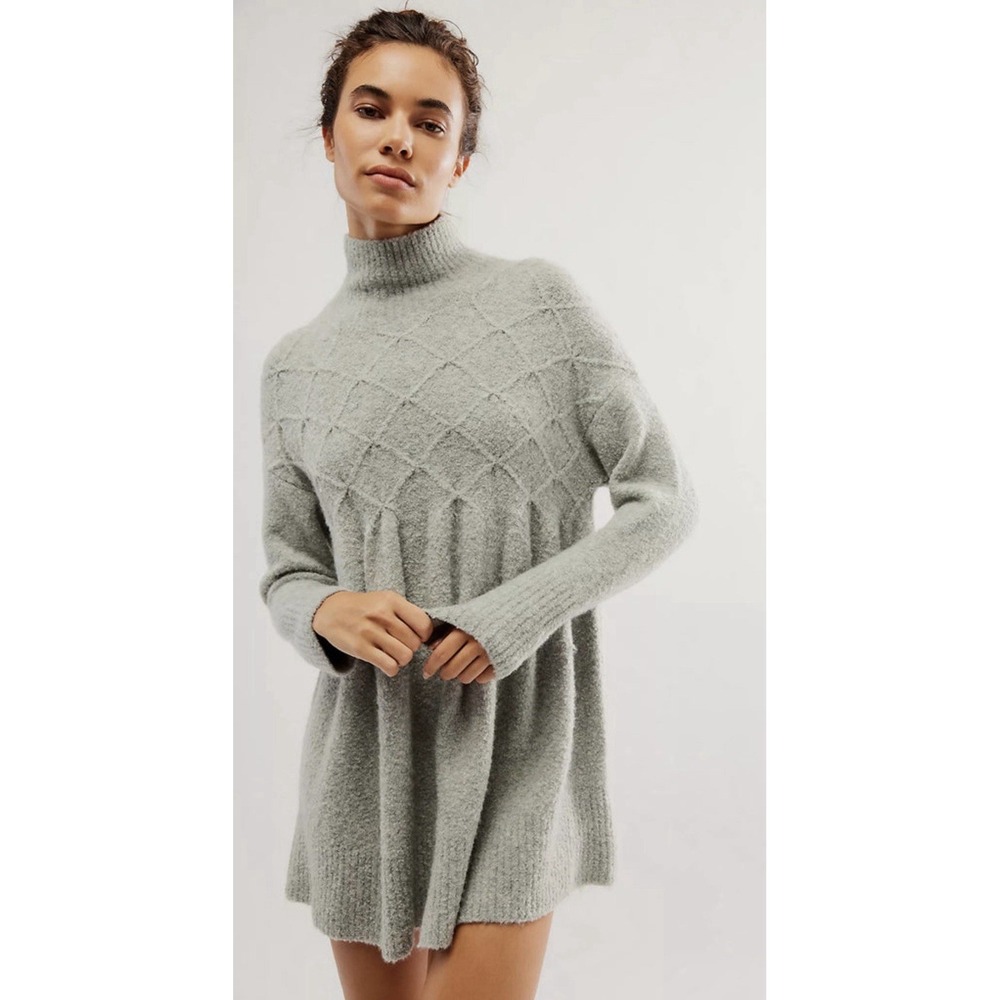 Free People Jaci‎ Sweater Dress XS Gray Mock Neck Babydoll Wool Blend